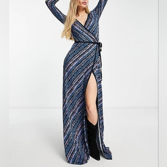 NWT Free People phoebe printed jersey maxi wrap dress in multi $168 - Picture 1 of 6